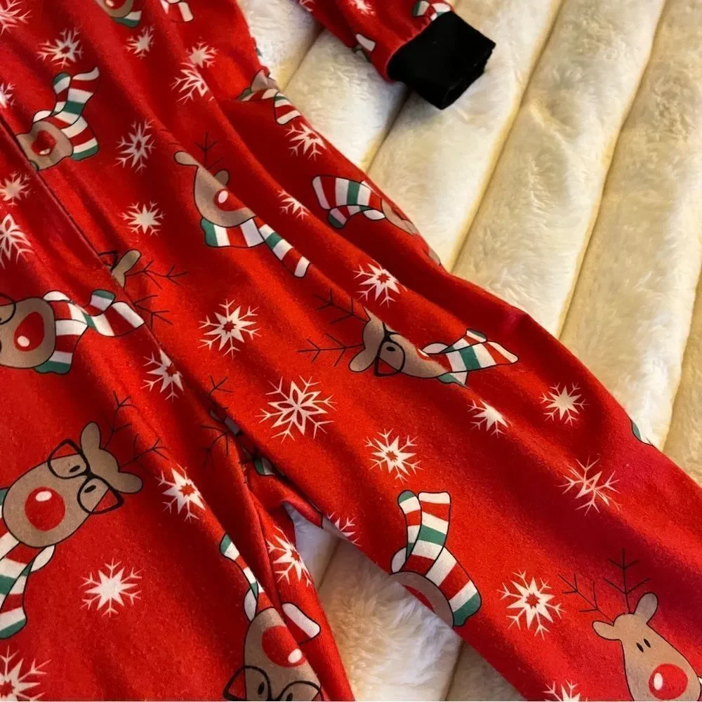 Christmas Reindeer‎ print Hooded zip up pajama outfit